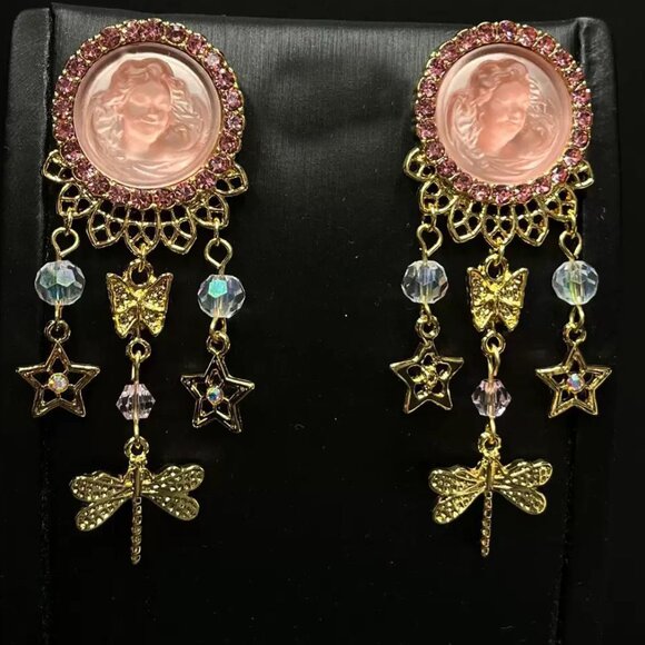 Kirks Folly AB Stone Dream Angel Stars Dragonfly Crystal Dangle Earrings - Picture 1 of 3